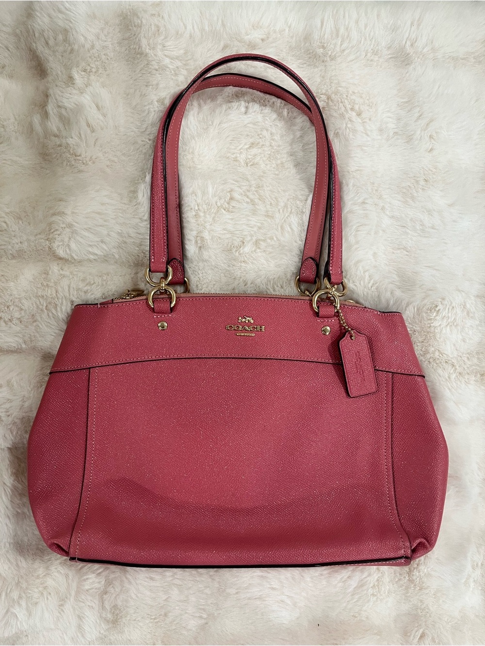 Coach Rose Leather Shoulder Tote with Gold Hardware